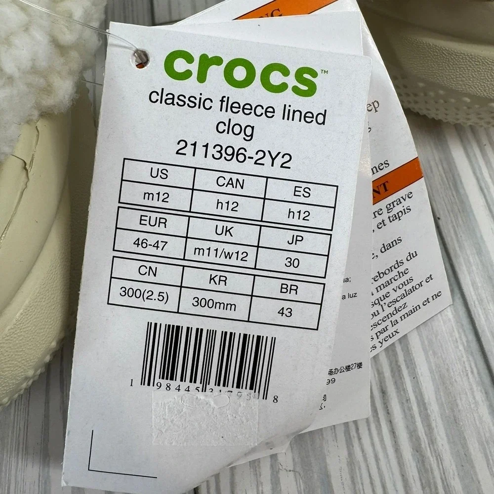 Crocs Winter White Classic Fleece Lined Clog Faux‎ Fur Slip on  Fuzzy Mens 12
